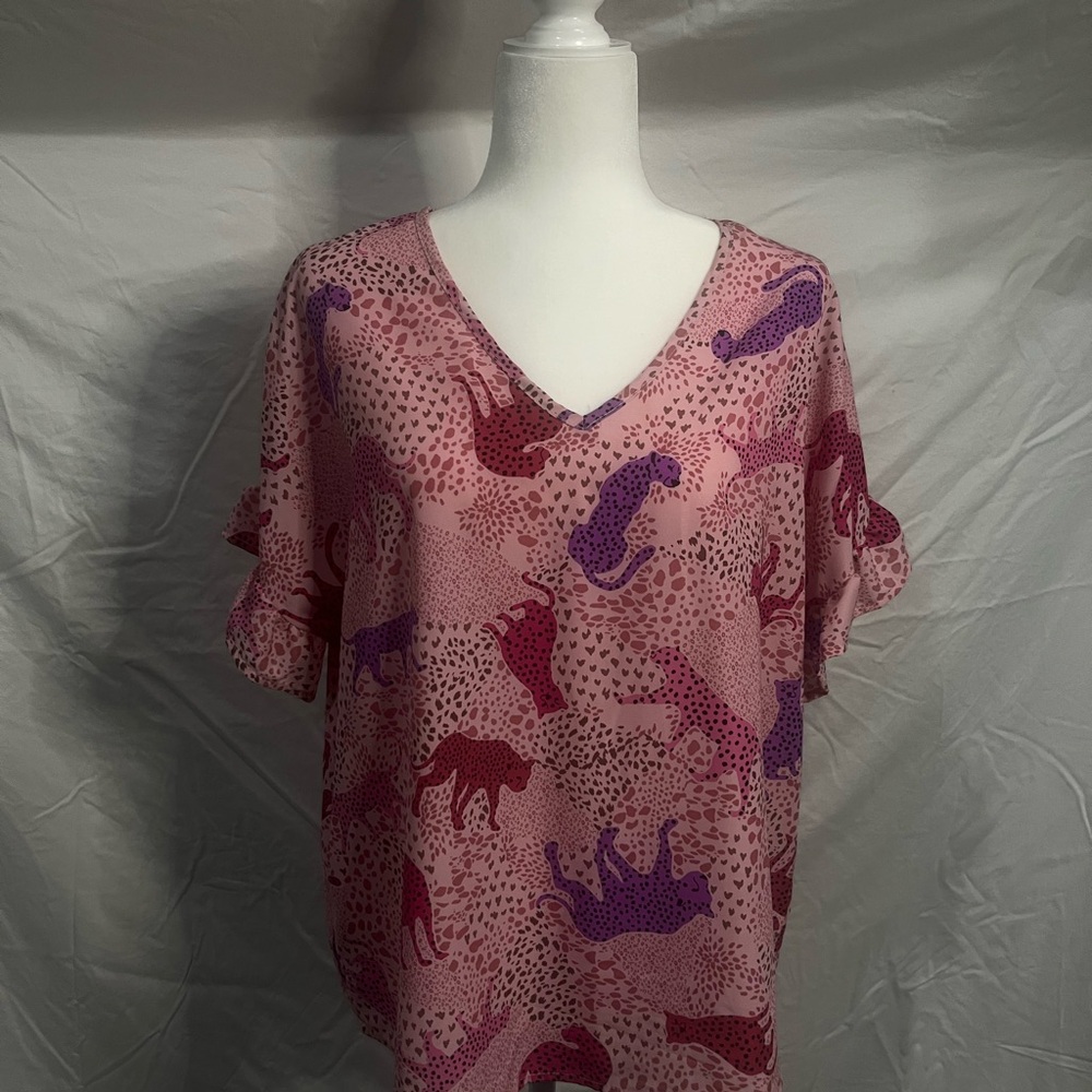 Entro Pink and Purple Animal Print Blouse